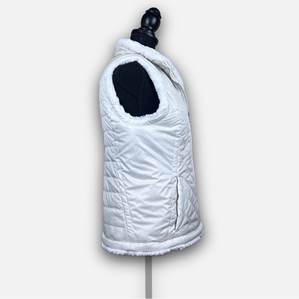 Nicole Miller Reversible Faux Fur Sherpa Puffer Vest White Size M Zip Pockets - Picture 8 of 16